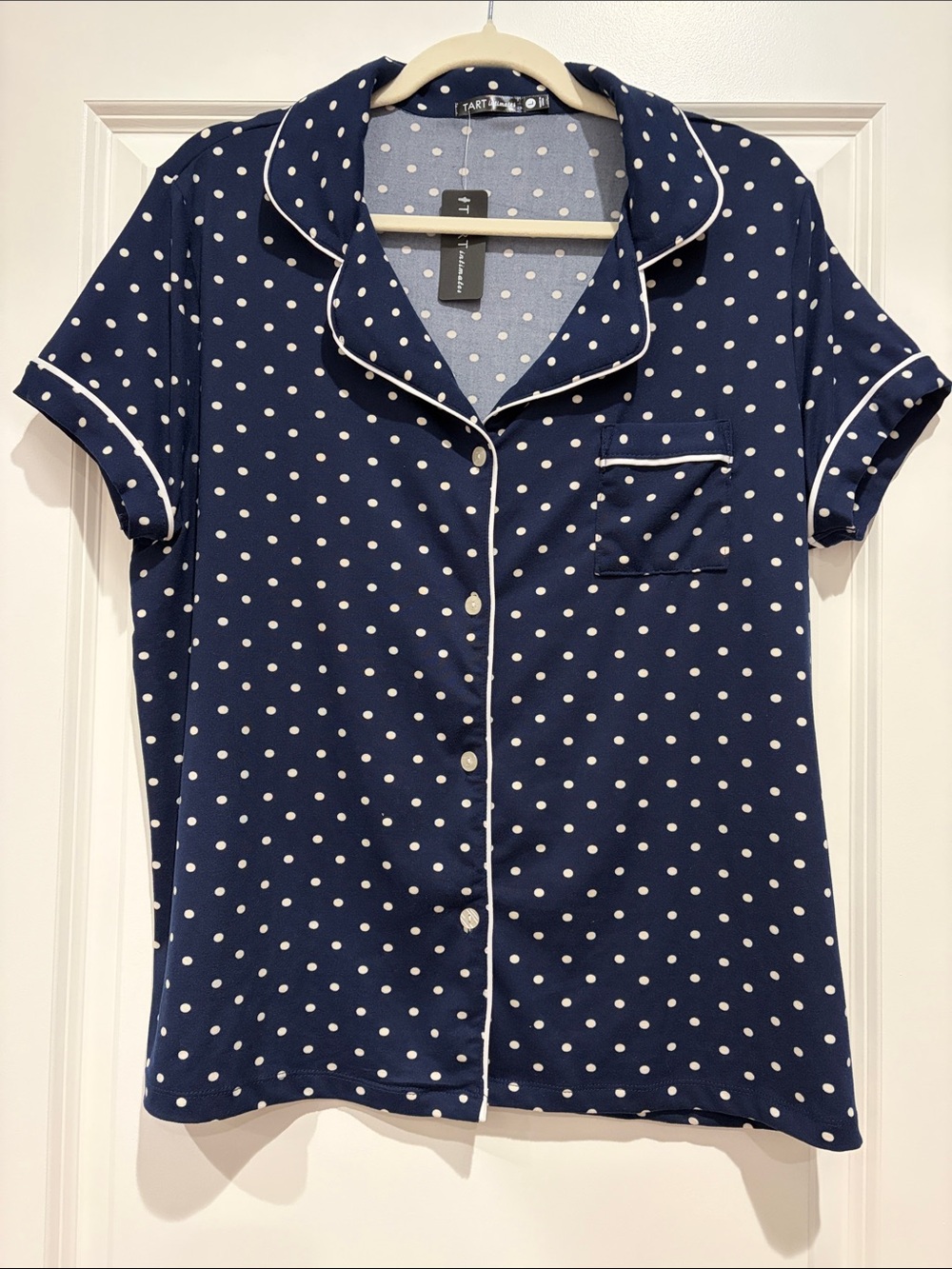 NWTTart Collections Intimates Navy and White Polka Dot Short Sleeve Pajama Top,L